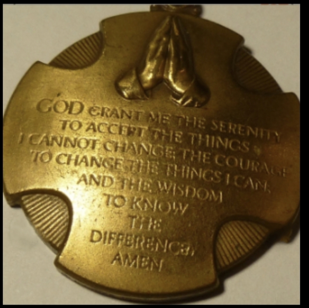 1950's Vintage Original Art Deco Bronze Metal Serenity Prayer Pendant.